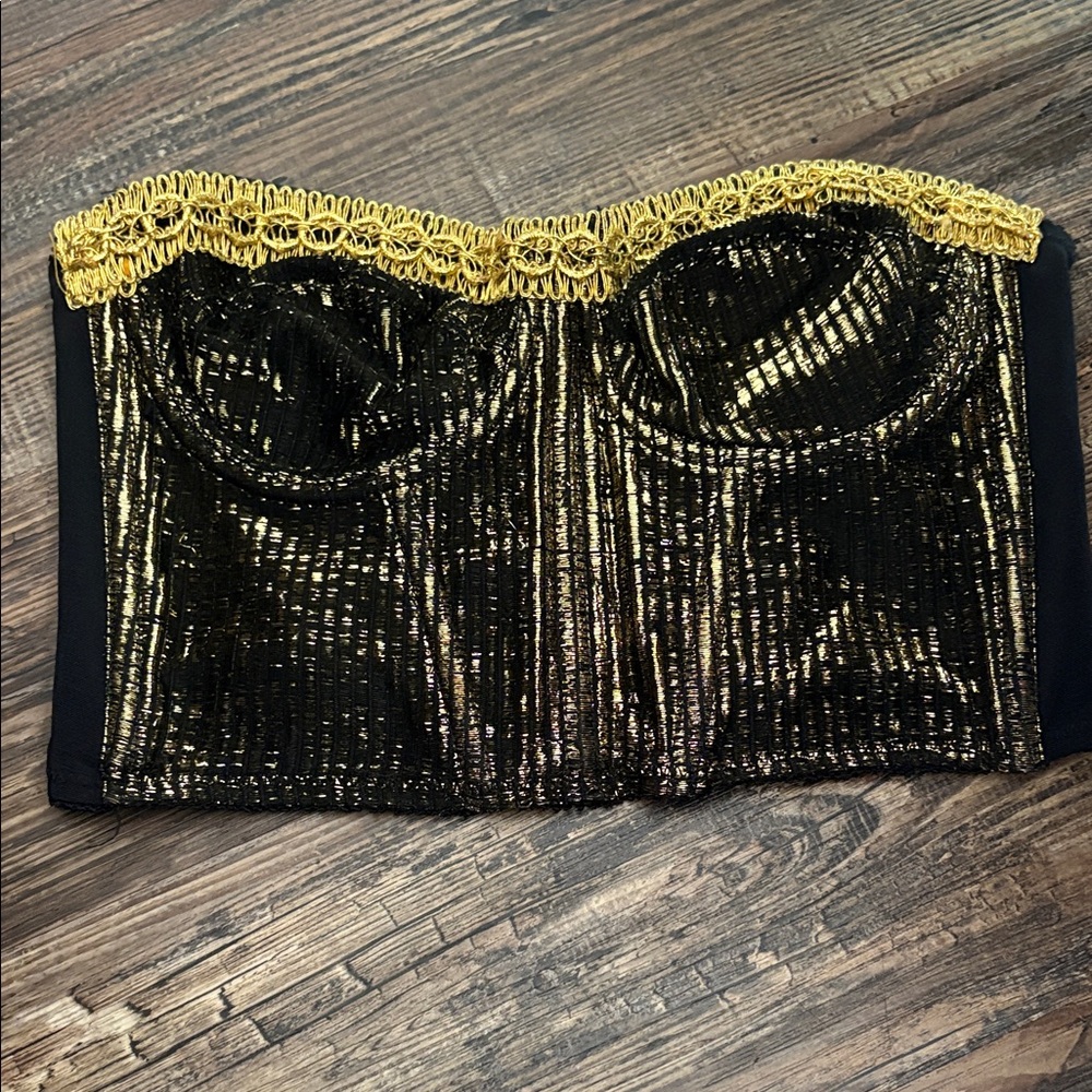 Gold and Black Strapless Bustier